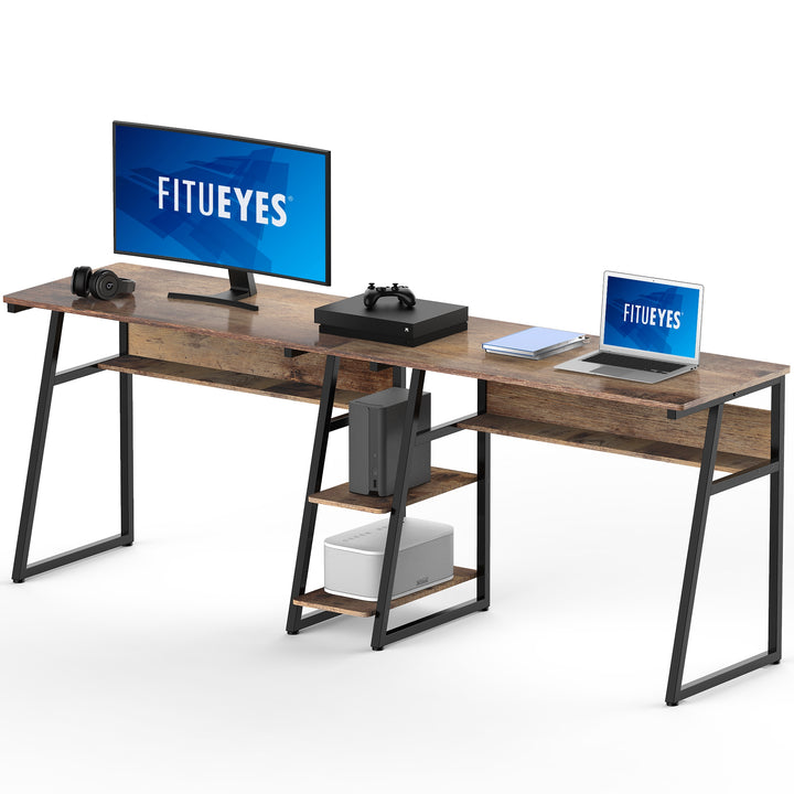 Bruno Executive Computer Desk with Shelves in Retro Brown